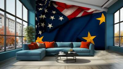 TTIP, USA and EU cooperation and Transatlantic Trade and Investment Partnership concept theme with the flags of the United states of America and the European Union\ Wall mural